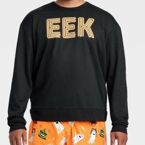 Men's Black Crewneck Sweatshirt with Yellow 'EEK' Applique